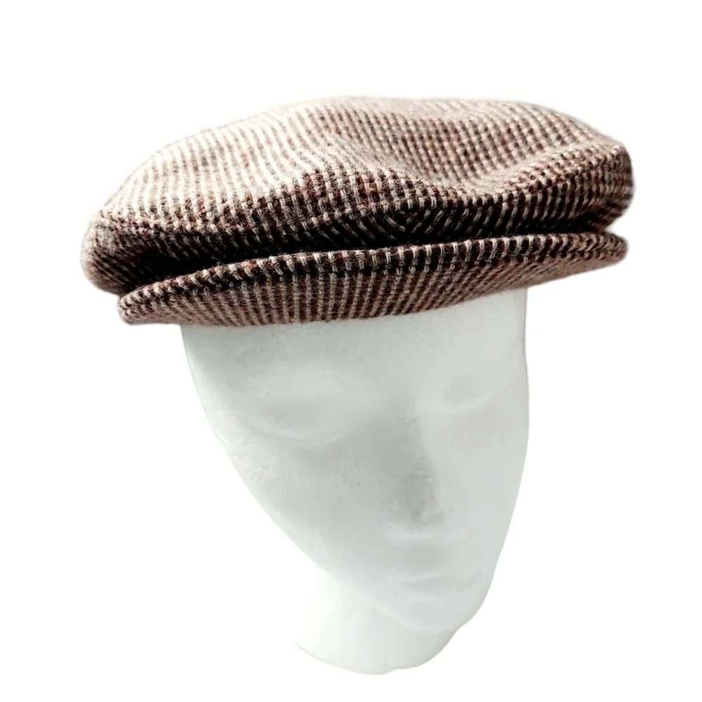 VTG Duckbill Newsboy Hat Wool Brown Herringbone Cap Cabbie Medium Made in USA